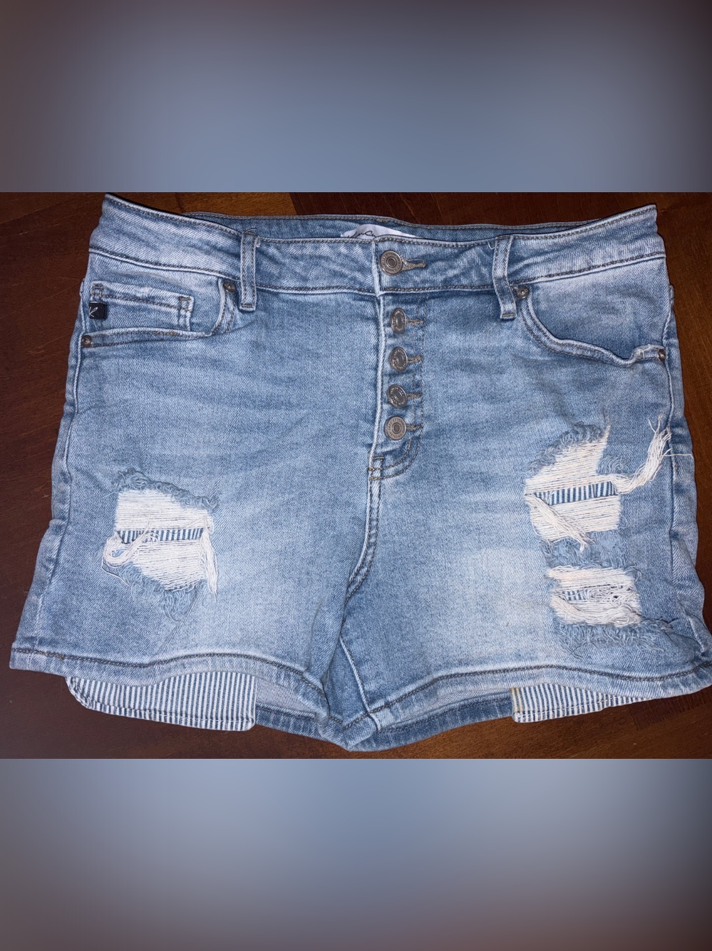 KanCan Light Wash Distressed High-Rise Jean Shorts